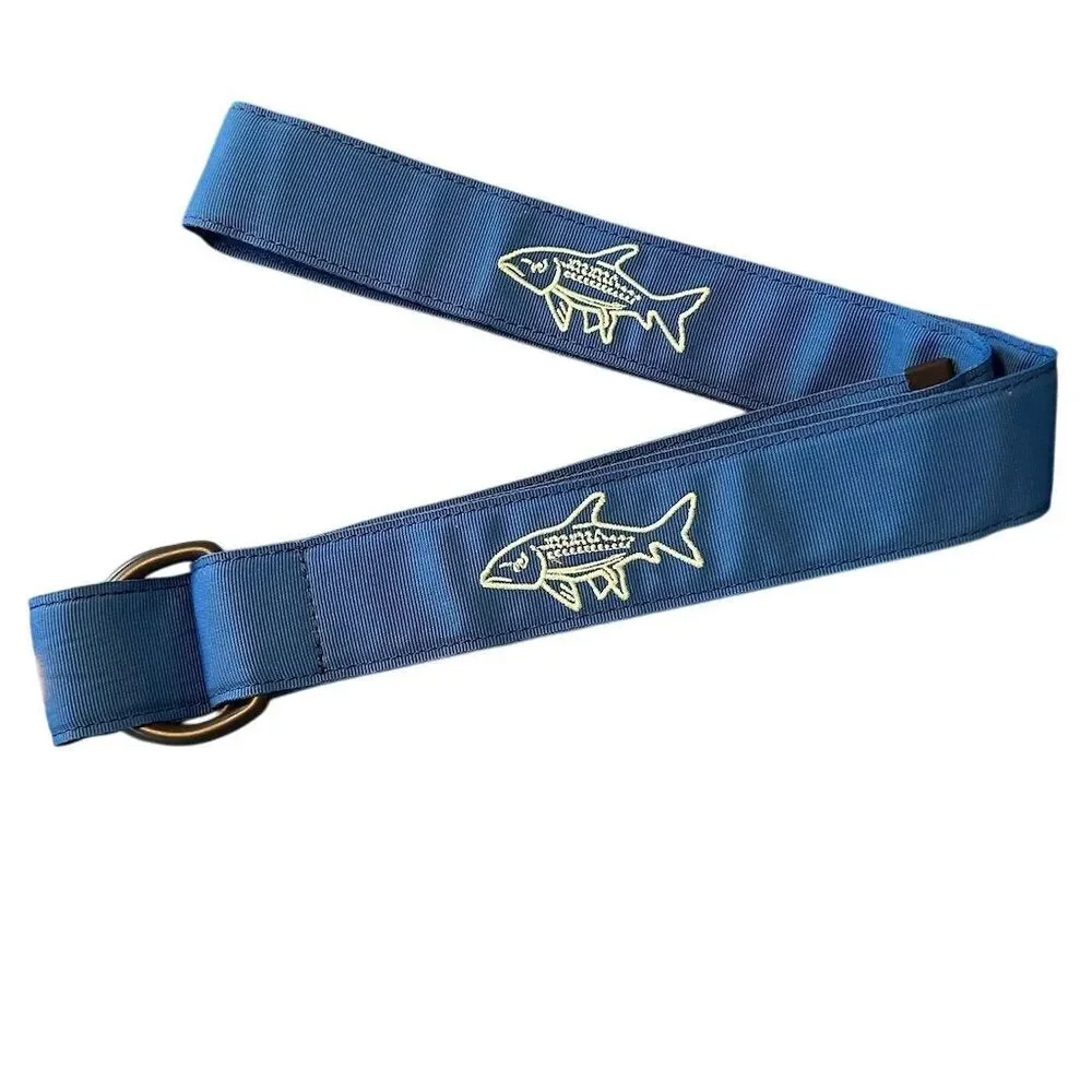 Vineyard Vines Men's Blue Fish Printed D-Ring Belt Size L 48‎ inches long